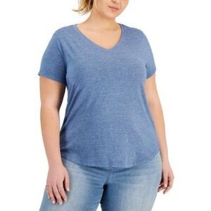 Style & Co Plus Size Solid Burnout T-Shirt, Blue, Sz. 1X